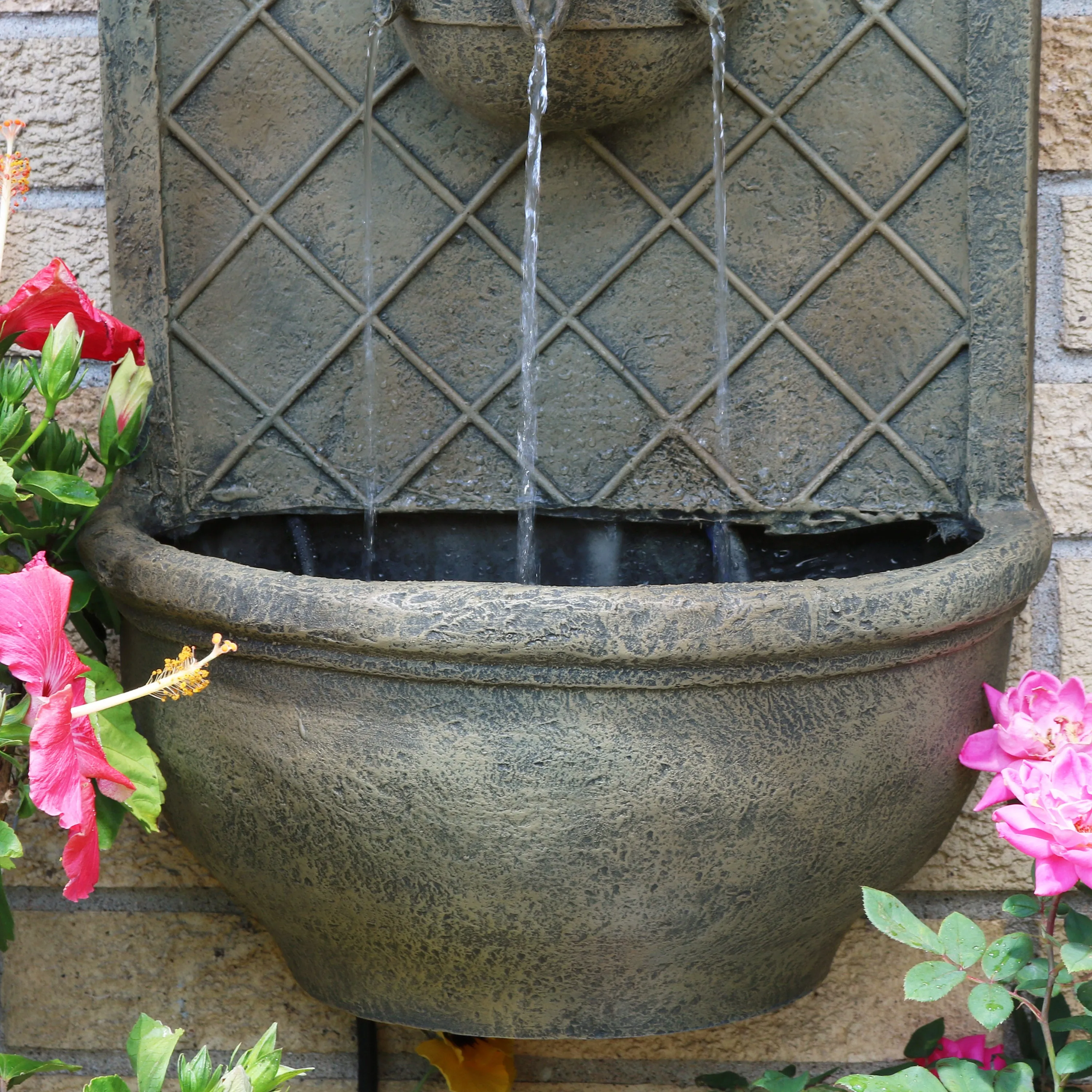 Sunnydaze Messina Solar Wall Fountain with Battery Backup - 26" H