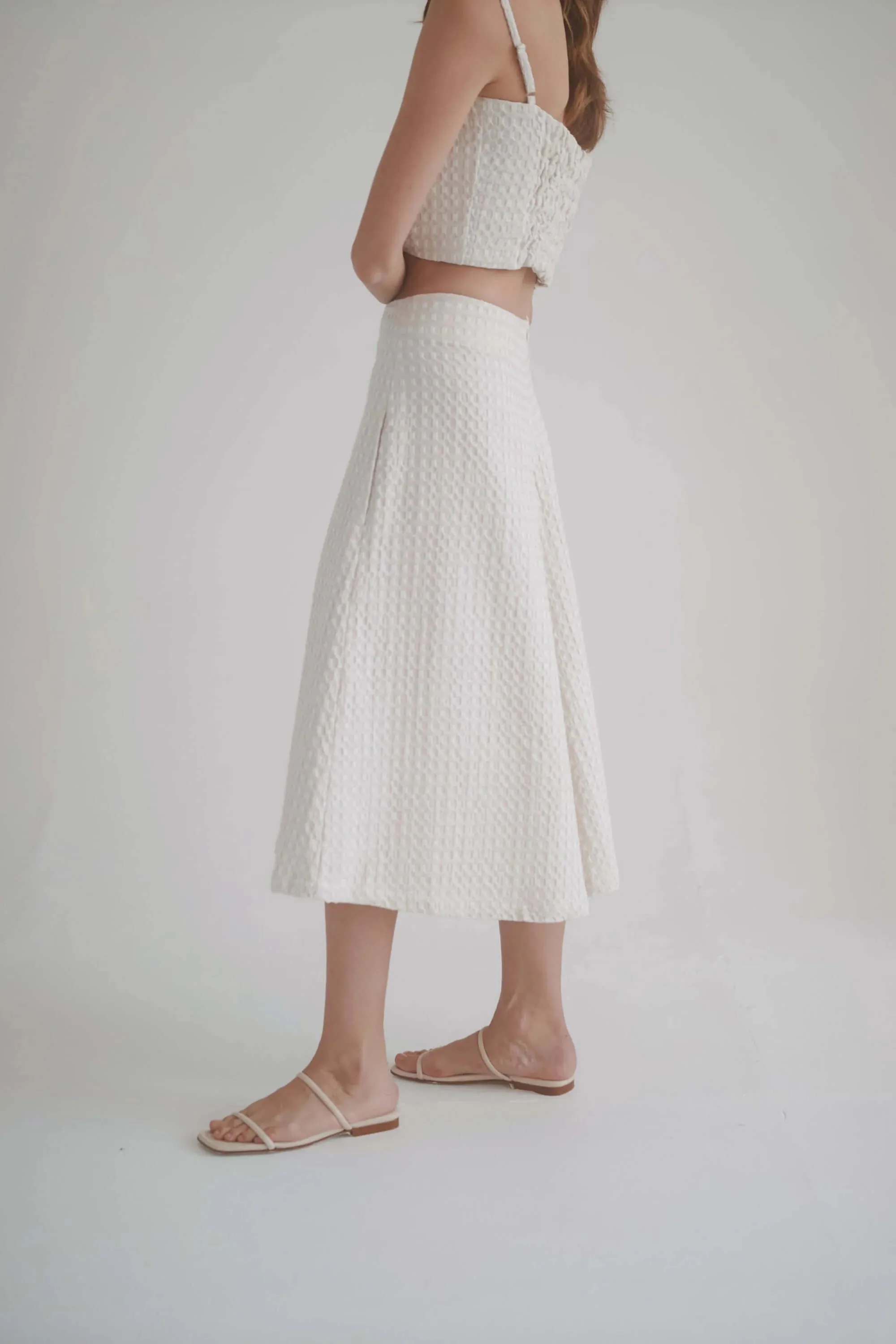 WAFFLE SKIRT CULOTTES, Ecru