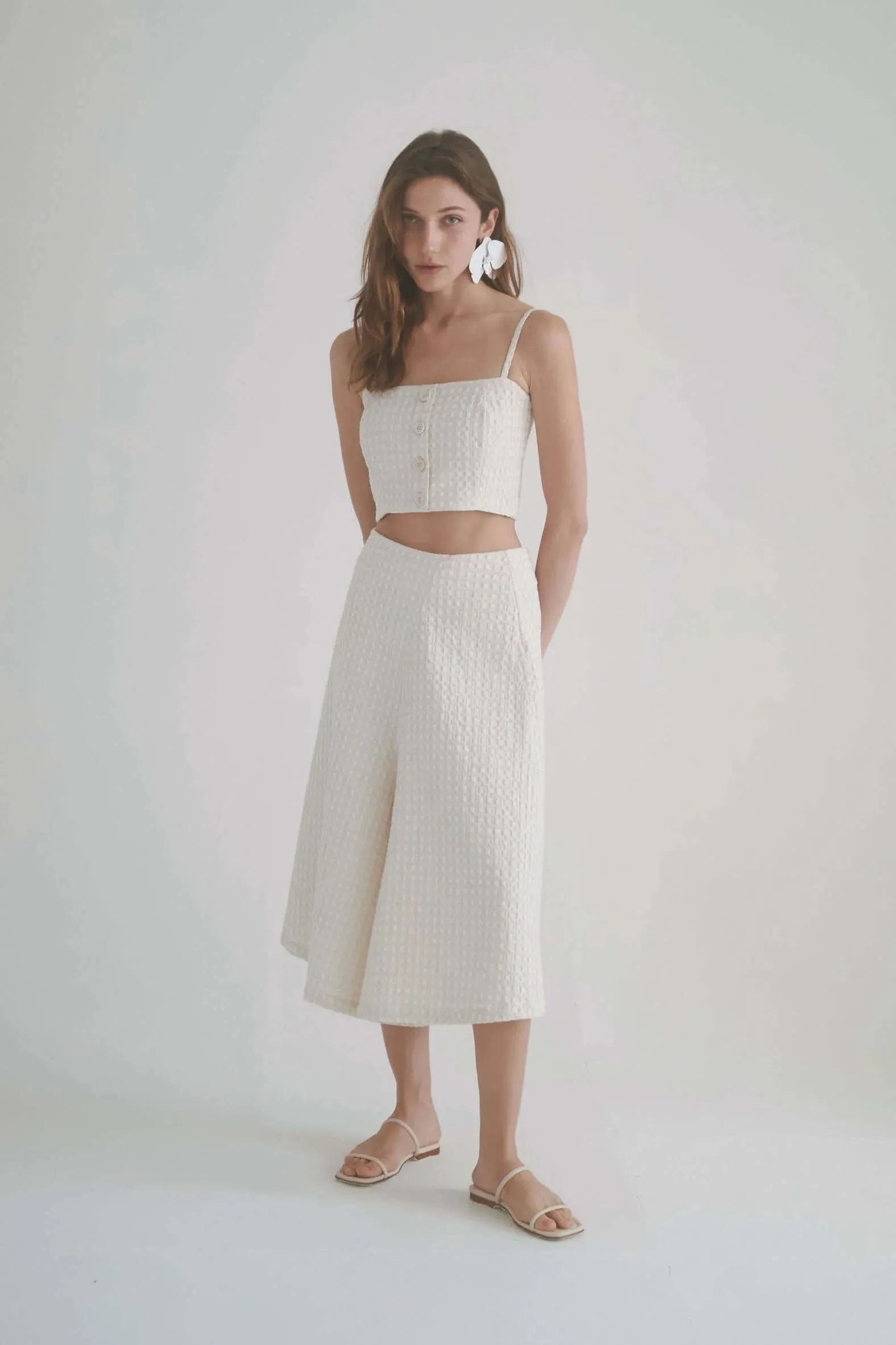 WAFFLE SKIRT CULOTTES, Ecru