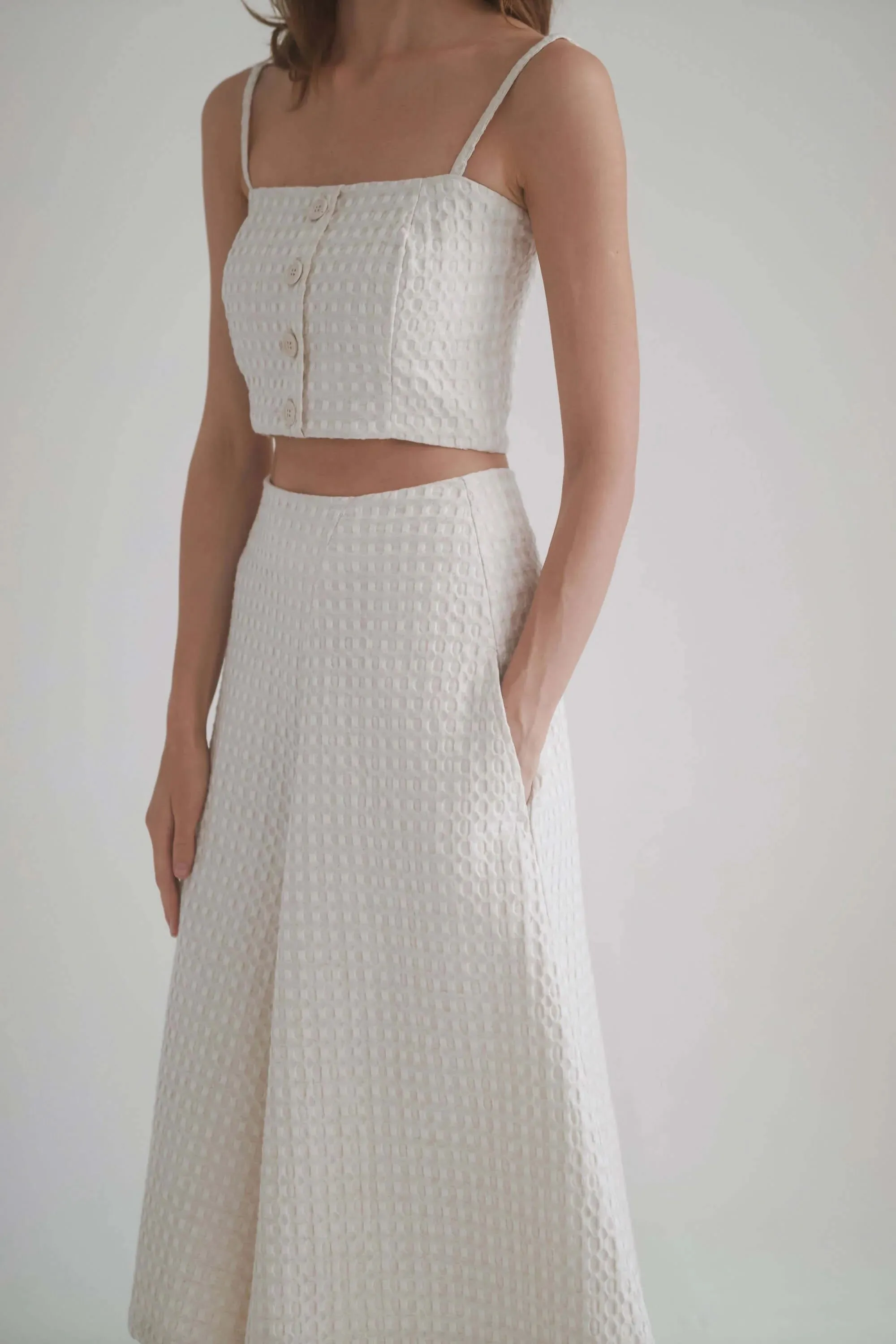 WAFFLE SKIRT CULOTTES, Ecru