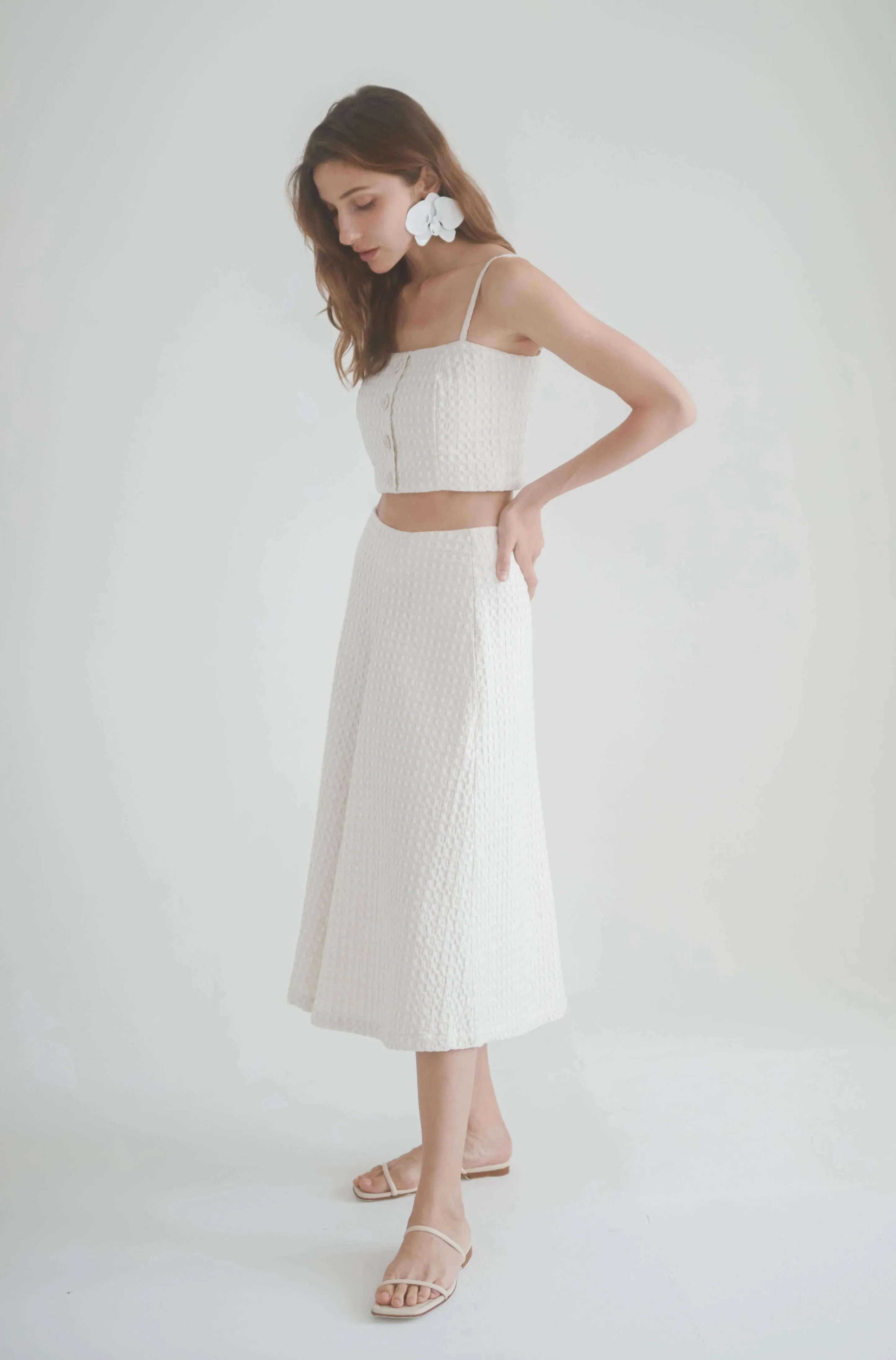WAFFLE SKIRT CULOTTES, Ecru