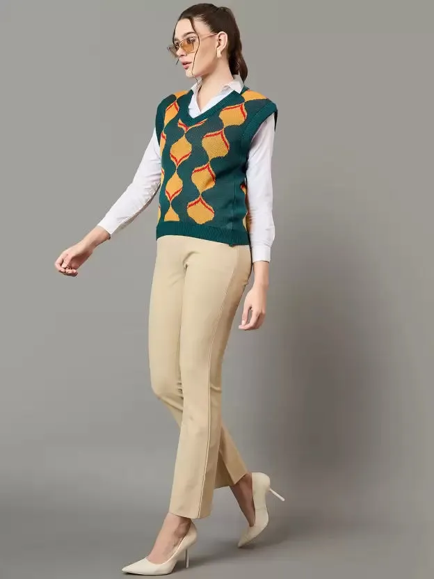 Warm and Stylish Wool Self-Design Sweater
