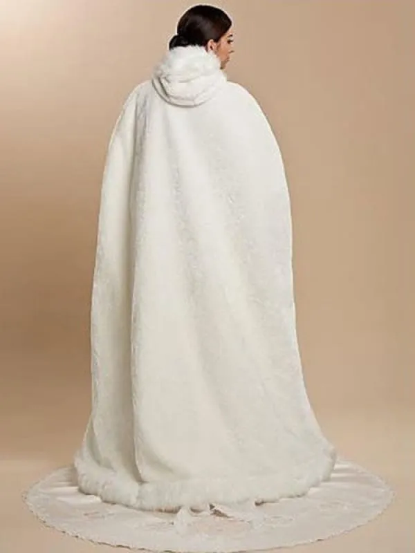 White Faux Fur Coat Hoodie Women Faux Fur Cloak