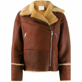 Women's Marron Shearling Biker Jacket
