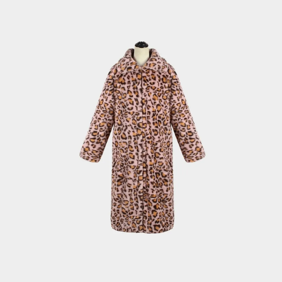 Womens Winter Faux Fox Fur Long Coat  Thick Fluffy Windbreaker Jacket in Pink, Yellow, Green, and Purple