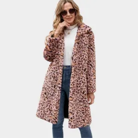 Womens Winter Faux Fox Fur Long Coat  Thick Fluffy Windbreaker Jacket in Pink, Yellow, Green, and Purple