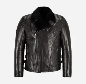 ZACHARY Men's Side Zip Sheepskin Flying Jacket Black
